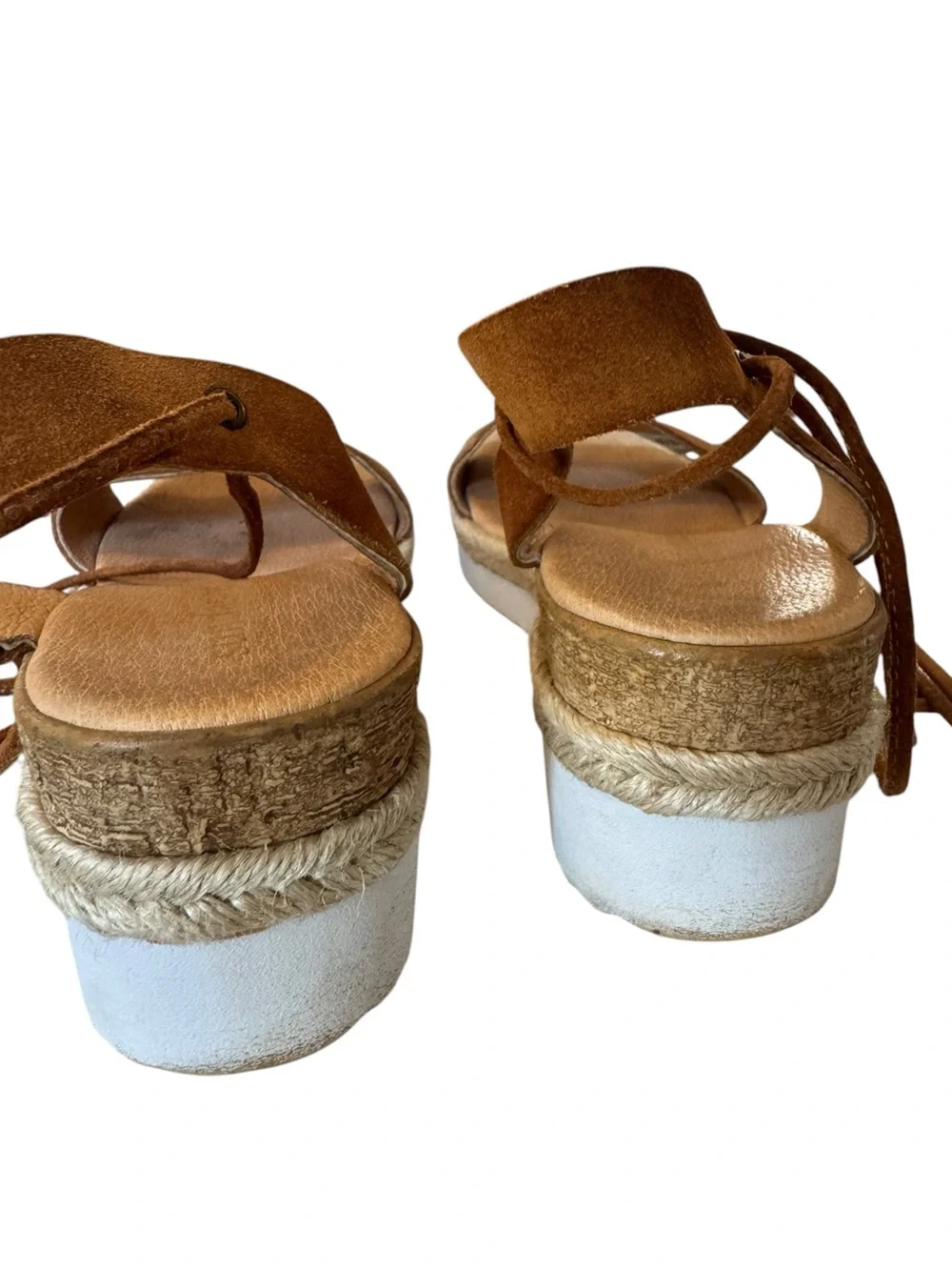 Sundance Tan Suede Lace Up Espadrille Flatform Sandals, EU 37 (6.5-7)